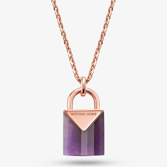 NWT MICHAEL KORS  14K Rose Gold-Plated Sterling Silver Lock Necklace - Picture 1 of 5